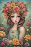 Placeholder: Painting of a Girl with Flowers on Her Head, Garden, by Jeremiah Ketner