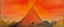 Placeholder: A light rosy orange colored volcano with chaotic fire painted by Paul Klee