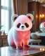 Placeholder: Generate image: Generate image: Generate image: A macro 3D render of a cute, lovely wooly panda entirely of translucent, glossy,colored jelly material. it is standing on table in a luxury bedroom next to makeup desk,subsurface scattering and gelatinous texture . High-quality CGI, octane render, 8k resolution, whimsical, adorable, clean composition., in the style of Portraits, in the style of Portraits, 4:3