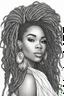 Placeholder: Create a coloring page of a beautiful curvy black female looking to the side with locs in her hair. No shading, No color, define lines, clean lines