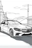 Placeholder: Outline art, no shading, full Mercedes on the road, cartoon style, thick lines, low details, --ar 9:11