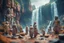 Placeholder: archeologists discovering storm giant people in Rivendale worshipping statues and idols, on a strange planet with weird colors and waterfalls, bokeh like f/0.8, tilt-shift lens 8k, high detail, smooth render, down-light, unreal engine, prize winning