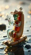 Placeholder: dancing glass cowboy on a primitive raft praying riding a spectroscopy of a transparent hot dog sitting in a bread chair made by a transparent god, take a bite its alright in the style of Giger, bokeh like f/0.8, tilt-shift lens 8k, high detail, smooth render, down-light, unreal engine, prize winning