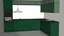 Placeholder: dark green kitchen with forest wallpaper on the white wall, very realistic