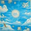 Placeholder: A palish light blue heavenly skies designed in Scandinavian folk art painted by Albrecht Durer