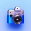 Placeholder: Tiny cute isometric metallic retro dslr camera, soft smooth lighting, with soft colors, 100mm lens, 3d octane render, cinema4d, trending on polycount, modular constructivism, blue background, physically based rendering, centered.