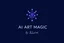 Placeholder: A professional, minimalist logo for a brand called “AI ART MAGIC”. The icon is an abstract, glowing, interconnected node-mesh structure forming a subtle spark of magic. Elegant, clean lines. Below the icon, the text “AI ART MAGIC” is in a modern sans-serif font, with “By: Babakan” written in a smaller, sophisticated font underneath. Color palette: Deep electric blue, neon purple, and crisp white. Vector style, high quality, solid background, professional graphic design.