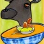 Placeholder: Cute llama is having breakfast. Ink and pencil, colours