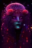 Placeholder: Beautiful giarl, jellyfish, mask neon crystal out her mind beautiful colorfully flowers and star pattern on fur front facing dark smooth colors high contrast background darkred tones,