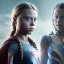 Placeholder:  Greta Thunberg portrait in supergirl cyborgs in a cyberpunk city, sci-fi fantasy style, 8k, dark