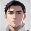 Placeholder: mysterious youthful Russan male, man, dark and intriguing, confident, intense, handsome, anime style, retroanime style, dark black short hairs, white shirt, white paint background, white man, brown eyes, small mustache, The head looks straight ahead