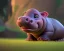 Placeholder: baby hippo, dwarf hippopotamus, natural environment, photojournalism, hyper detailed, hyper realism, pixar character, sweet and gentle, friendly,