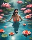 Placeholder: one woman in a pool, with lotuses, she is attacked by a dangerous alien women