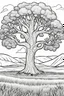 Placeholder: coloring page, tree in a meadow, cartoon style, thick lines, low detail, no shading