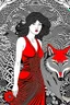 Placeholder: Girl in red dress and big wolf, high quality, highly detailed, Imagine an enchanting illustration inspired by the fusion of Aubrey Beardsley, Chiara Bautista, and Hayao Miyazaki, The composition blend Beardsley's intricate Art Nouveau lines, Bautista's emotionally charged and symbolic characters, and Miyazaki's whimsical and fantastical world-building, The central theme revolve around a surreal and emotionally resonant scene, featuring characters with symbolic elements and set against a backdrop