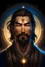Placeholder: Generate a dungeons and dragons character portrait of the face of a male cleric of peace aasimar that looks like a asian man with scant facial hair blessed by the goddess Selune. He has black hair and glowing eyes and is surrounded by holy light, with a tatooed moon on the forehead