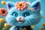 Placeholder: closeup, sharp focus, cute faced happy bioluminescent mohair fantasy steampunk animal cat creature, needle felt, big shiny blue eyes S<AI in sunshine, flower pattern background