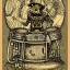 Placeholder: vitruvius man, playing drums, steampunk, art nouveau,