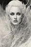 Placeholder: create a highly ethereal, darkly magical surrealist portrait illustration of the mother of vampires, Lamae Bal, with highly detailed and deeply cut facial features, in the chaotic, turbulent, otherworldly landscape of Coldharbour in the comic art style of BILL SIENKIEWICZ and JEAN GIRAUD MOEBIUS, searing lines and forceful strokes, precisely drawn, inked, and darkly colored