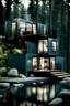 Placeholder: Medium sized, modern house in the woods made from shipping containers, photorealistic