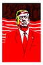 Placeholder: president donald trump in style of shepard fairy obama poster style red colour stencil with american flag