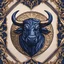 Placeholder: Renaissance style Sports logo, dark blue theme, bull's head . Realistic, perspective, light and shadow, religious themes, highly detailed