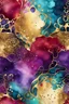 Placeholder: abstract golden glitter, dark royal Red, purple and turquoise watercolors with golden outlines