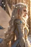 Placeholder: Elven princess,elven crown,long white blonde golden hair,rapunzel hair,ice flowers,beautiful,light blue,dark blue,golden armor,sparkle,glitter,ice flowers,snow,elven ears,dark fairy princess