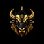 Placeholder: Awesome logo of a huge house with Bull's head , gold and black. black background , deep color, cute, intricate detail, complementary colors, 8k resolution , 3d shading