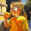 Placeholder: Neoclassicism child eating an orange painting yellow realistic cote d'azur