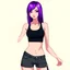 Placeholder: a pretty girl, skinny, relaxed, tank top, purple hair, deviantart, stylised, digital art