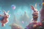 Placeholder: cute pixie smiling rabbit, cute pixie smiling chicken, pixar art style, full body, magenta puffer jacket, manila city backdrop, by mobeius, eastern eggs, in the garden of Eden, stylized vegetation, turquoise water ground-level view, foggy atmosphere, hyper detailed, digital art, trending in artstation, cinematic lighting, unreal engine 5 rendered, octane rendered, art style by klimt and nixeu and ian sprigger and wlop and krenz cushart