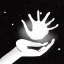 Placeholder: a hand holds an atom; in the style of album cover by kanye west; drawn like a sketch; small lights in the background