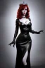 Placeholder: Christina Hendricks as evil queen in black leather gown, feminie, angry, stern look on her face, volouptous, busty, cleavage, emperious, mature, style of frank miller sin city, unreal 5, octane render,cinema4d, dynamic lighting, dramatic lighting, 4k, redshift render, highly detailed, hyper realistic, inside dungeon