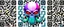 Placeholder: a qr code that looks like a space invader alien 3d voxel squid skull pirate butterfly with colors from the rainbow spectrum