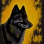 Placeholder: Black wolf with yellow and red