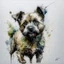Placeholder: A minimalist portrait of a border terrier by Ryan Hewett , willem haenraets, watercolor, wet on wet and splattering techniques, centered, perfect composition, abstraction, surrealism
