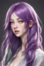 Placeholder: beautiful woman with green eyes and long purple hair anime realistic