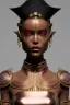 Placeholder: Beautiful perfect Portrait bronze skin, red to pink mohawk Emocore ElfPunk Cuban lady, bare muscular midriff BlackFuturism full body shot, full-color long shot skin-tight ornate black filigree sheer crop top armor and silver leather miniskirt with thigh-high slit positive space detailed hyperdetailed insane masterpiece picture of the day