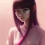 Placeholder: Japanese girl with big brown eyes and long black hair with bangs, cute, beautiful, high quality, insane detail, by Greg Rutkowski, straight bangs, Asian, pink shirt, foreword facing, looking at viewer, kawaii