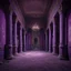 Placeholder: Hyper Realistic big dark hall of an abandoned haunted Indian Palace with decorated purple walls & pillars at night