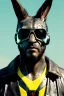 Placeholder: Medium Close Up Portrait, Front image. cyberpunk, rabbit mask, british man, black hair and beard. latex suit army. Red, yellow, color. Mad max style. Color background, photo studio. Avatar image, highly detailed, concept art, smooth, unreal engine 5, ray tracing, RTX, lumen lighting, ultra detail, volumetric lighting, 3d, finely drawn, high definition, high resolution.