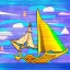 Placeholder: Legend Of Zelda: Wind Waker style Small wooden ship, with bright sails, on a vast ocean, stylized, celshaded, colorful, adventurous, full view.