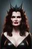 Placeholder: Geena Davis as evil queen in black leather, leather, busty, cleavage, angry, rage, stern look. character design by cory loftis, fenghua zhong, ryohei hase, ismail inceoglu and ruan jia. unreal engine 5, artistic lighting, highly detailed, photorealistic, fantasy