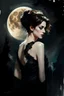 Placeholder: anne hathaway in a sexy black lace dress under a full moon : dark mysterious esoteric atmosphere :: digital matt painting with rough paint strokes by Jeremy Mann + Carne Griffiths + Leonid Afremov, black canvas, dramatic shading