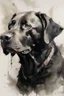Placeholder: portrait painting by Yoji Shinkawa, Guy Denning, Florian Nicolle of a black labrador dog on watercolour paper