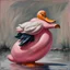 Placeholder: Big pink plastic duck.19th painting