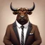 Placeholder: A cartoon royal game image of a brown bull with horns wearing a white shirt and black tie. He has folded arms and a frown on his face.