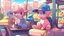 Placeholder: High quality medium shot of the pokemon Mew sitting in a minivan, city, baseball cap, pokemon, cute