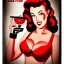 Placeholder: pinup girl, square shirt, red hair, beautiful, cute, red lips, close to a fuel pump. Poster Cola. cyberpunk style